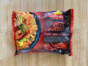 An unopened packet of Pancit Canton instant noodles