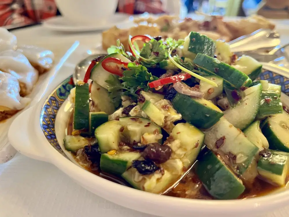 Smacked cucumber salad with garlic dressing