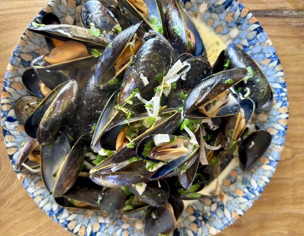 Mussels at The Crab Shack in Teignmouth, Devon.