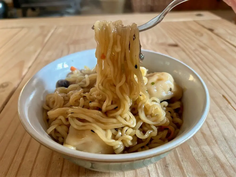 Samyang potato noodles on a fork