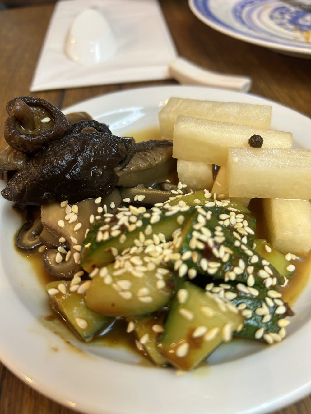 Chinese pickles including radish, cucumber and mushrooms