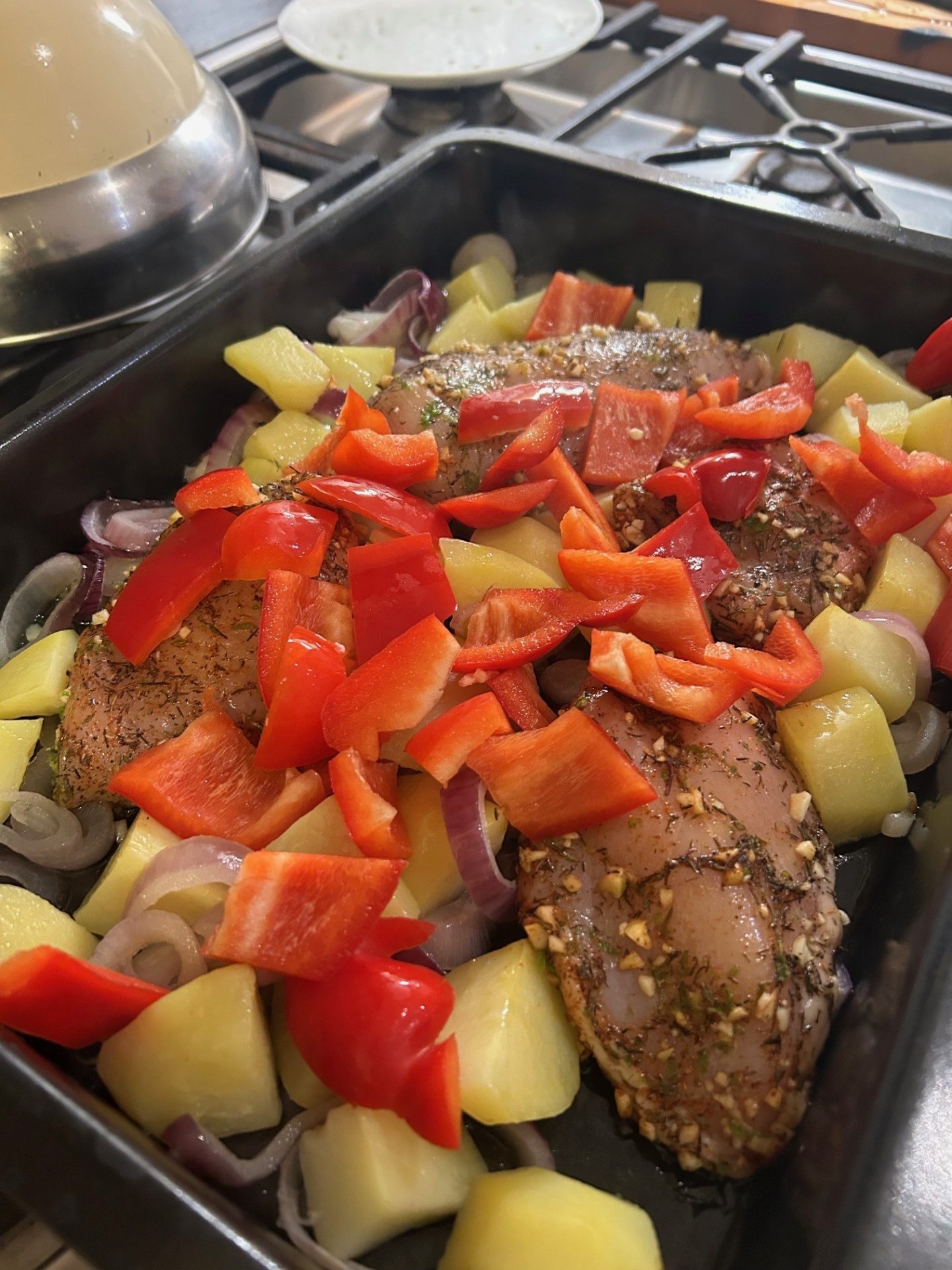 mum's lime chicken tray bake ready for the oven