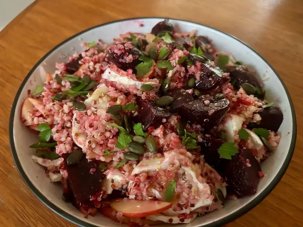 Warm beetroot and goats cheese salad