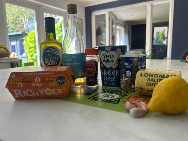 Ingredients laid out ready to make Turkish eggs